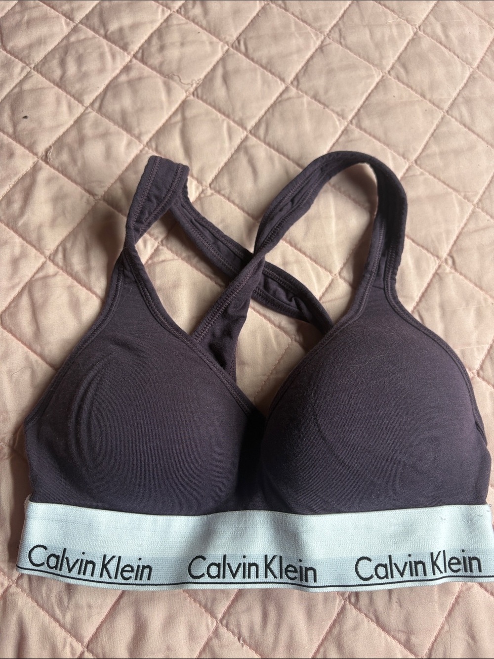 Calvin Klein Purple Padded Logo-Band Sports Bra